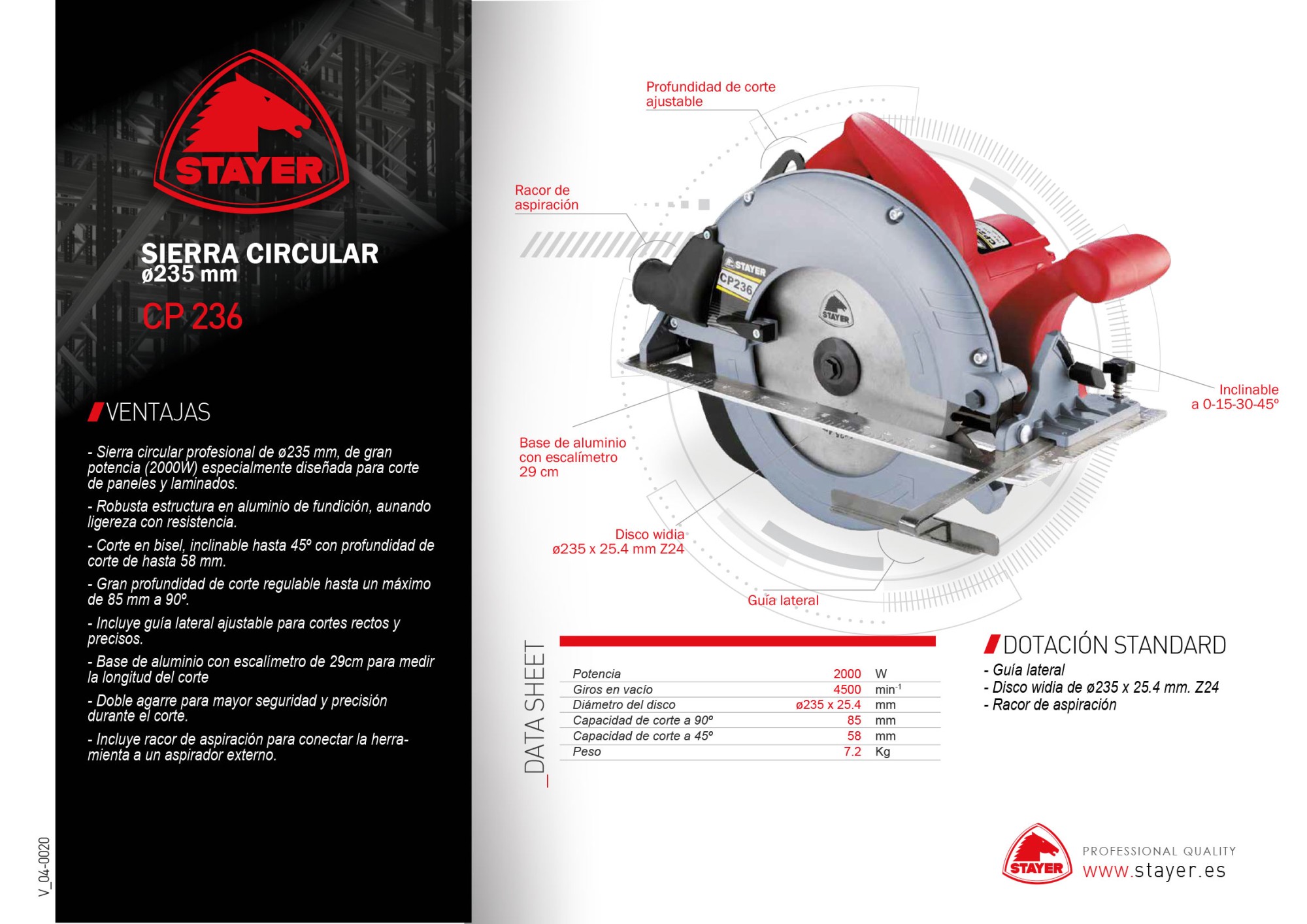 Sierra circular PROFESIONAL de gran potencia, Ø235mm, CP 236