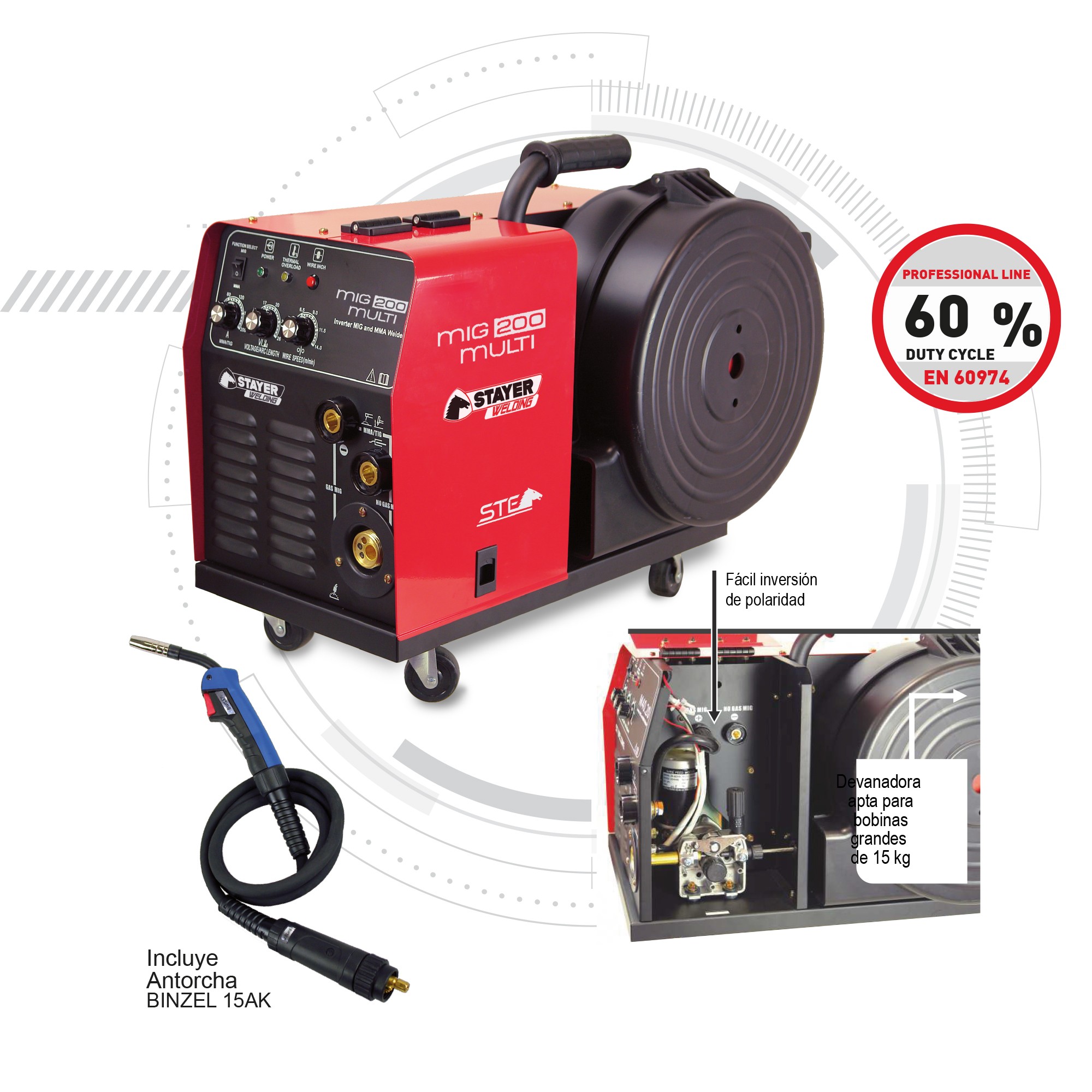 Equipo de soldadura inverter Industrial MIG/MAG MIG 200 MULTI