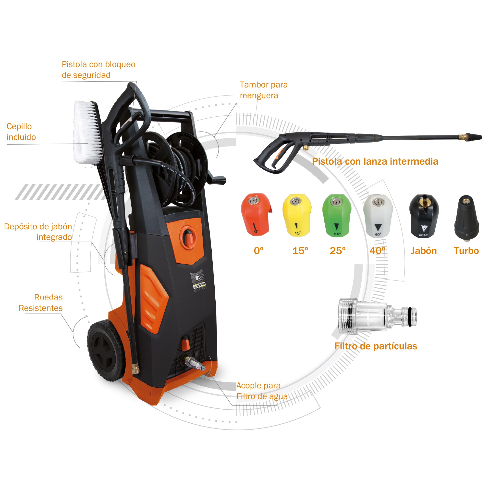 Hidrolimpiadora industrial con 3000W y motor de inducción, HL 3000 IND