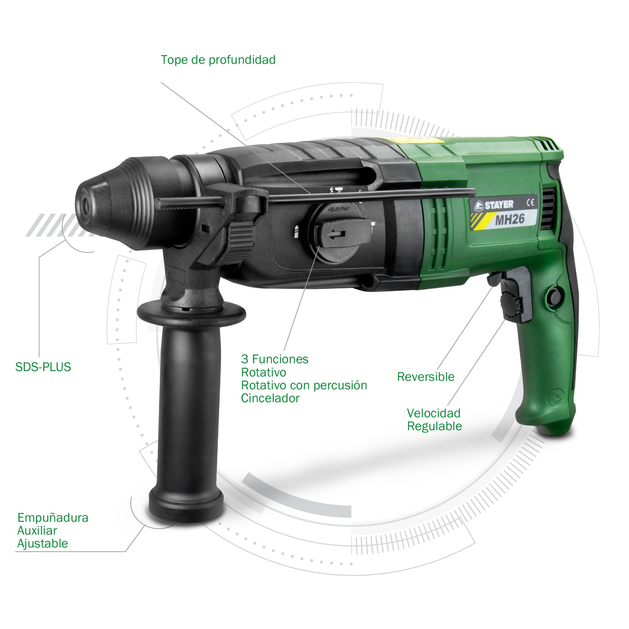 Martillo Rotativo SDS-PLUS, con 3 funciones, MH 26 K