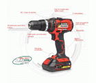 Taladro atornillador percutor a batería 18V, 2 Bat. 2.0Ah PROFESIONAL, con 3 funciones PBL 2022 PK