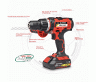 Taladro atornillador percutor a batería 18V, 3 Bat. 2.0Ah PROFESIONAL, con 3 funciones PBL 2122 P3IK