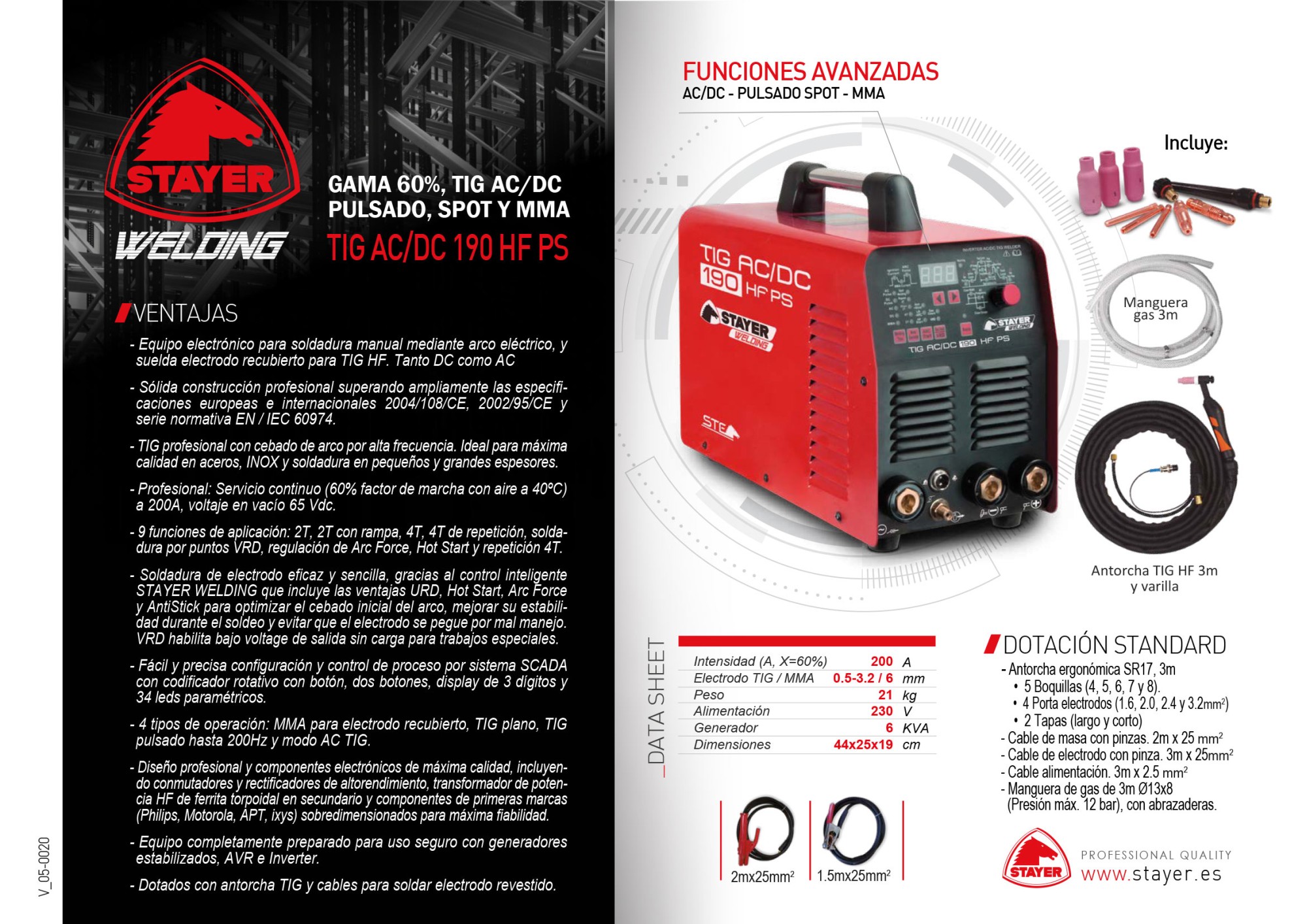 Equipo de soldadura inverter, TIG AC/DC 190 HF PS