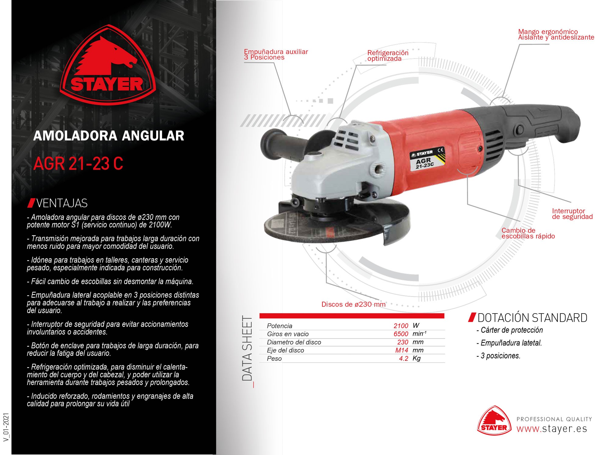 Amoladora angular PROFESIONAL de Ø230 mm, AGR 21-23 C