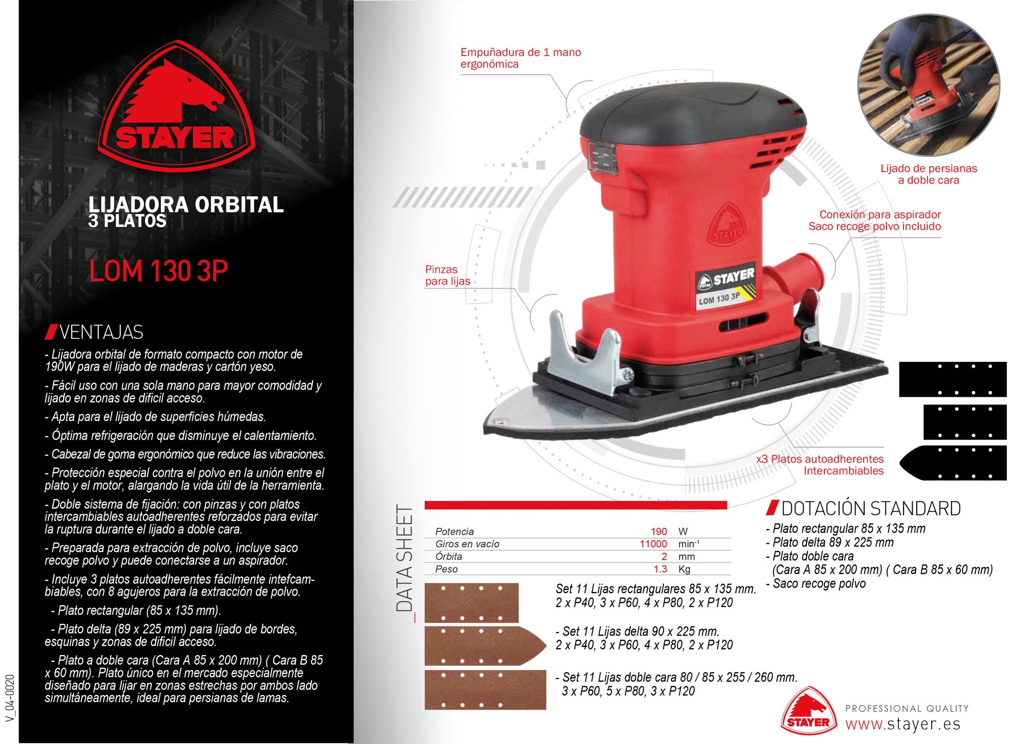 Lijadora Orbital con 3 platos, LOM 130 3P