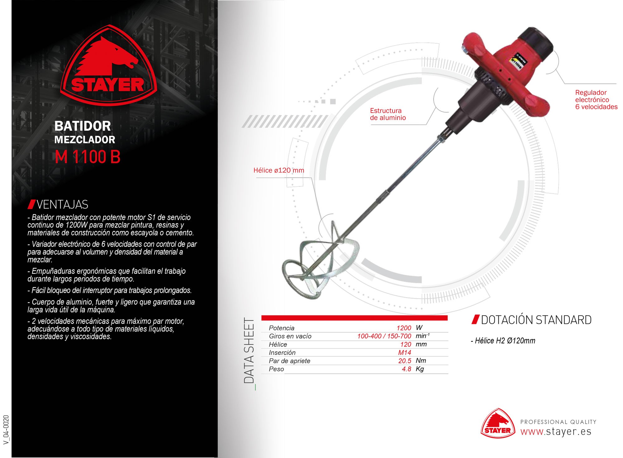 Batidor mezclador PROFESIONAL con 2 velocidades mecánicas, M 1100 BK