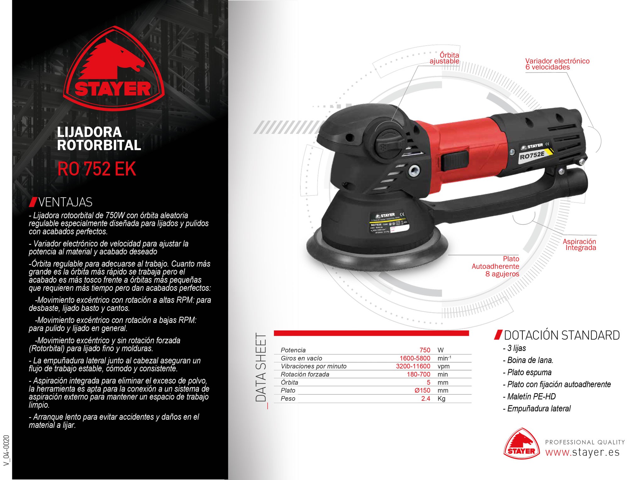 Lijadora rotorbital PROFESIONAL con 3 funciones, RO 752 EK