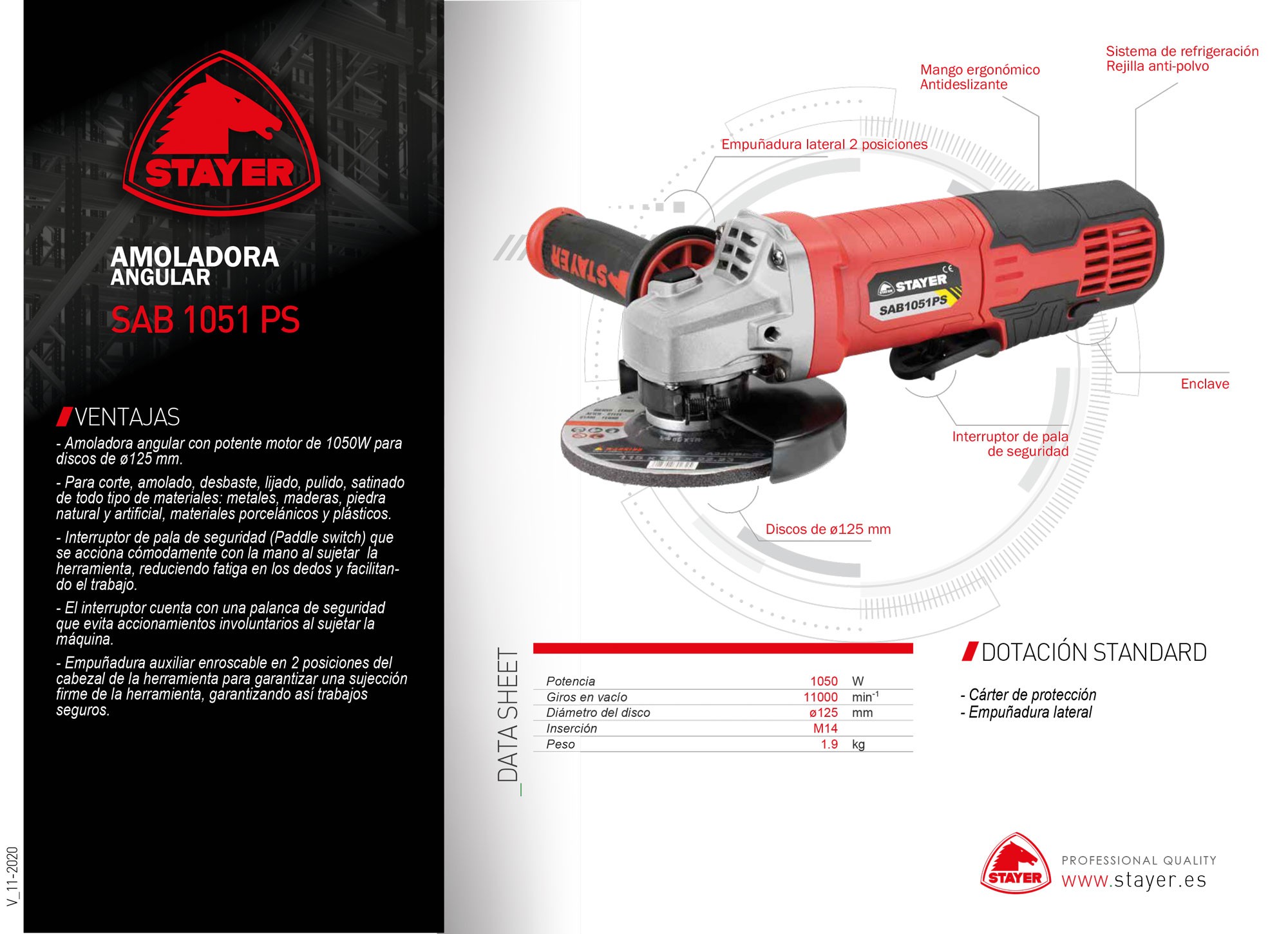Amoladora angular PROFESIONAL, SAB 1051 PS