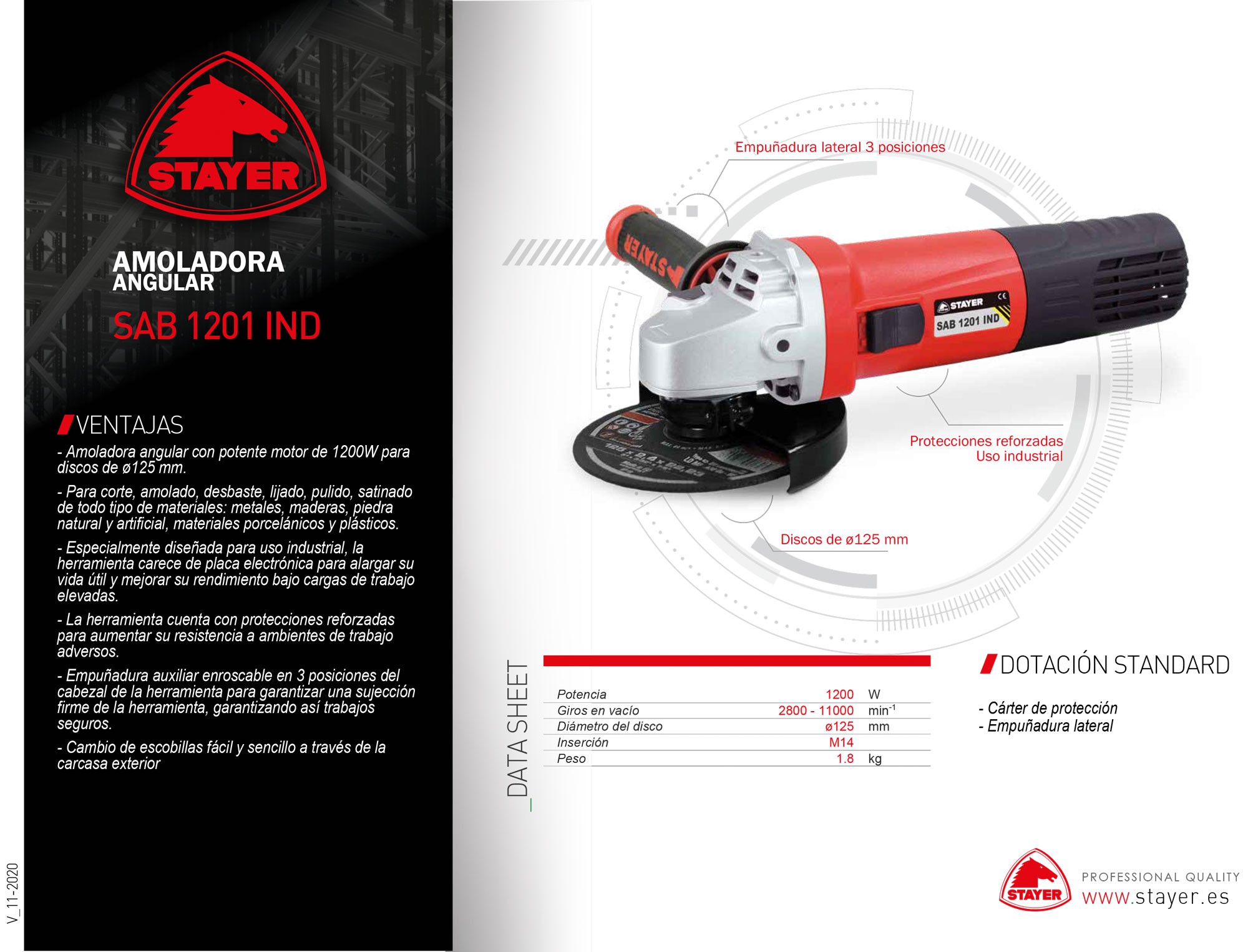 Amoladora angular PROFESIONAL, SAB 1201 IND