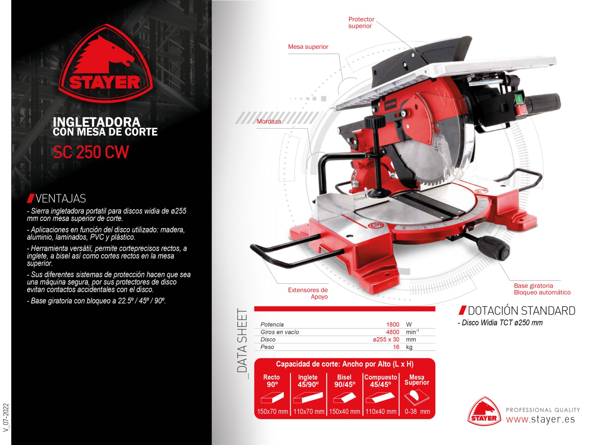 Ingletadora con mesa superior, SC 250 CW