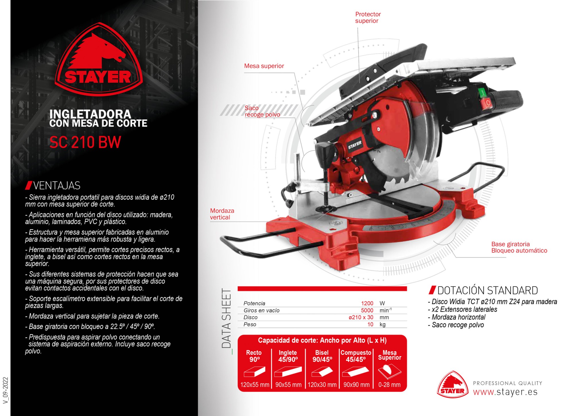 Ingletadora con mesa superior, SC 210 C