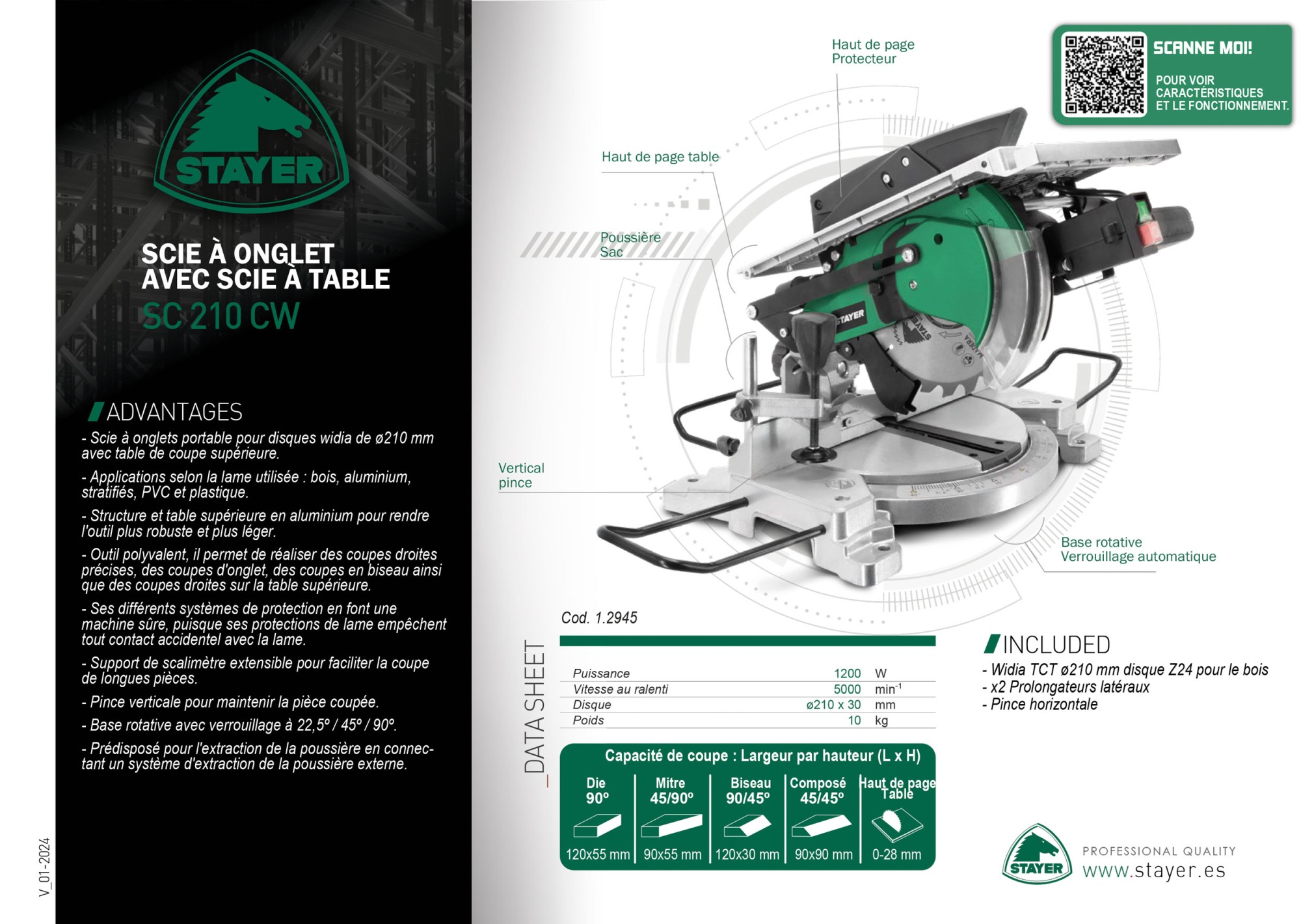 Ingletadora con mesa superior, SC 210 CW