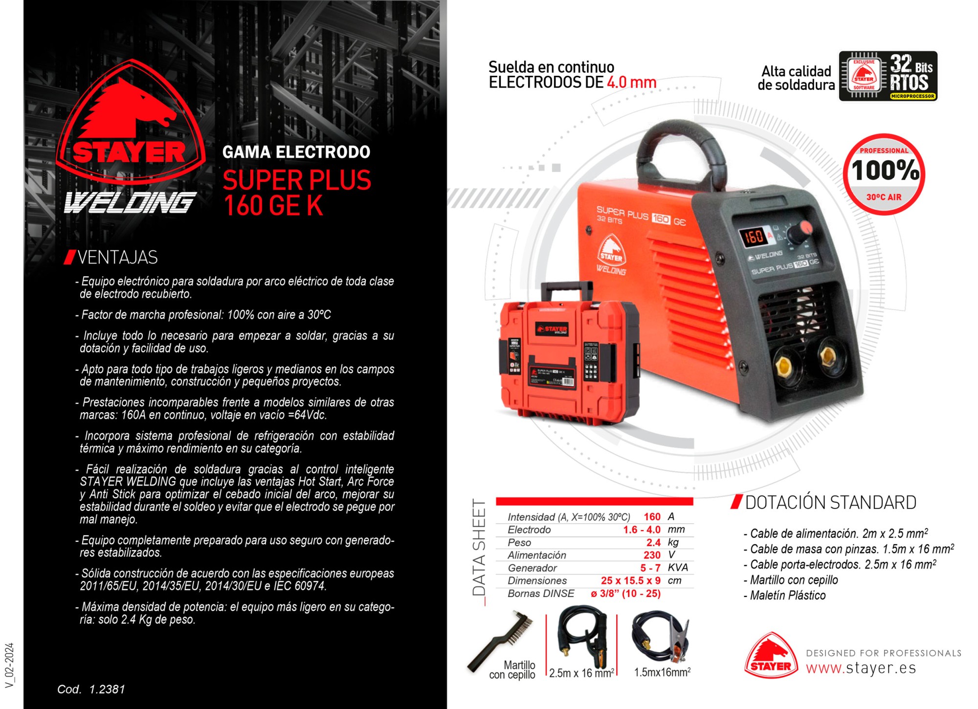 Equipo de soldadura inverter, SUPER PLUS 160 GEK