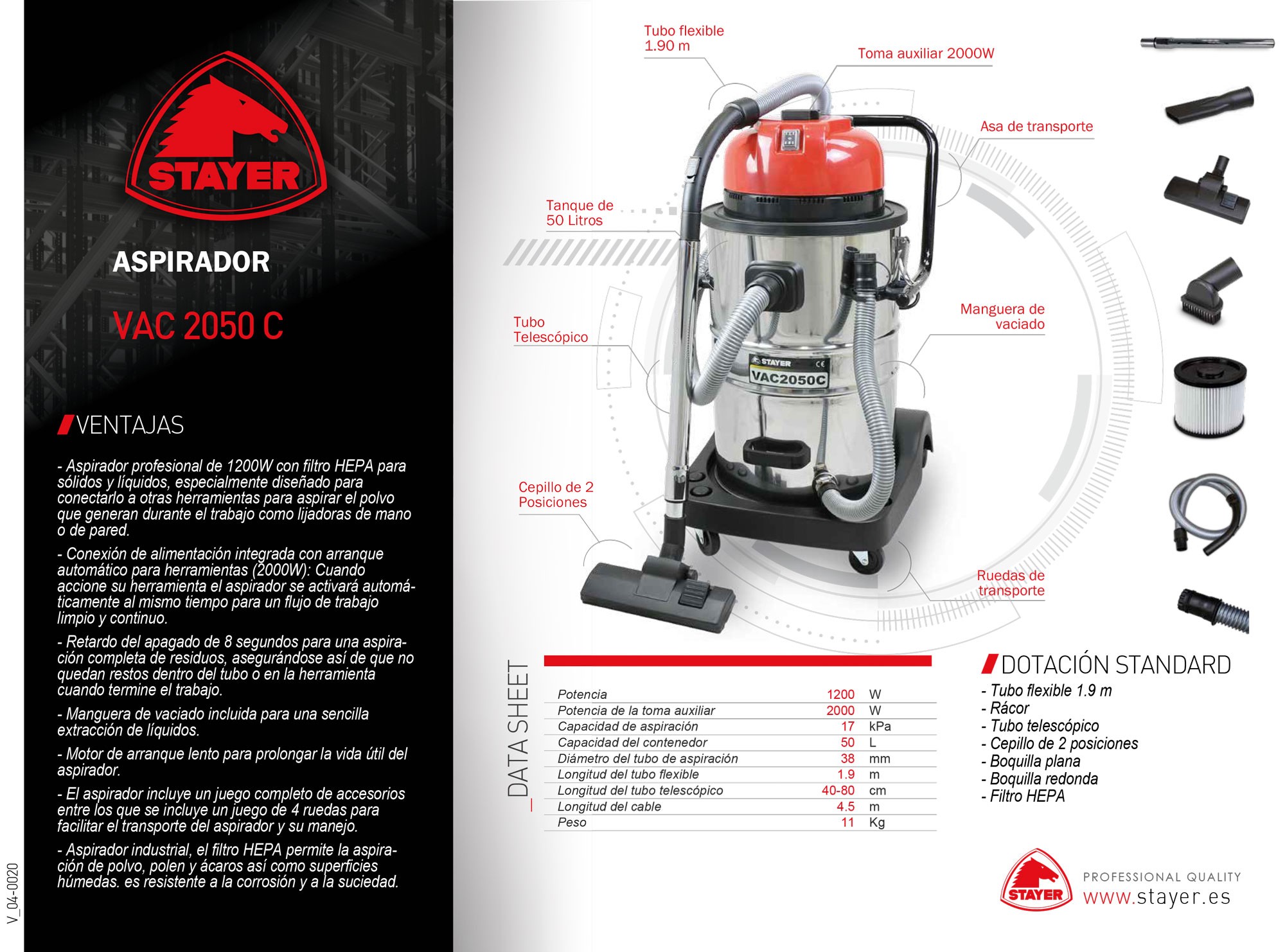 Aspirador para sólidos y líquidos con depósito de 50L, VAC 2050 C