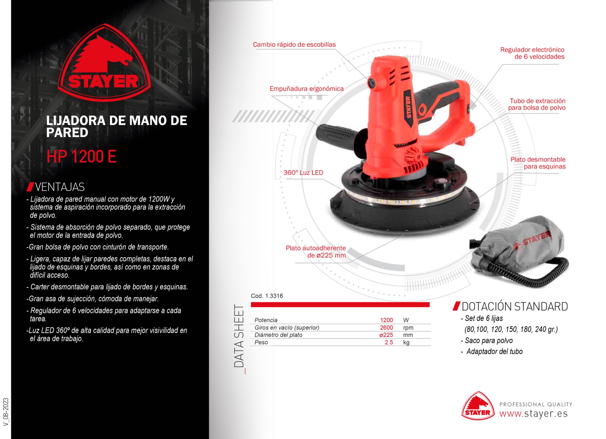 Lijadora de mano para Pared, HP 1200