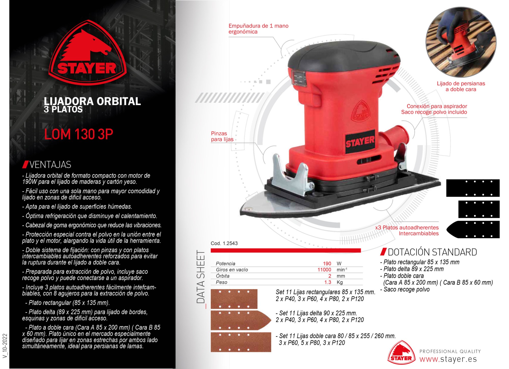 Lijadora Orbital con 3 platos, LOM 130 3P