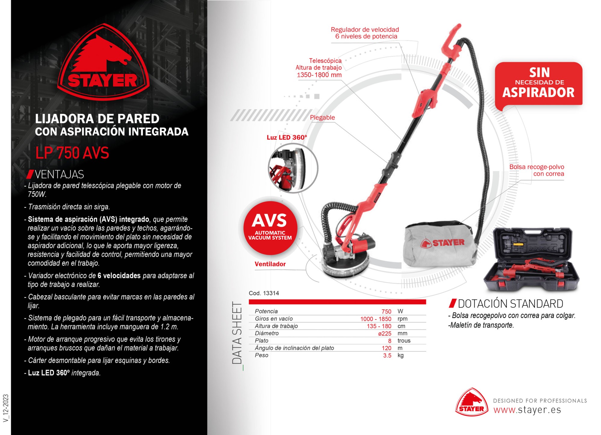 Lijadora para Pared, LP 750 AVS