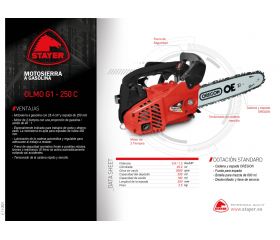 Motosierra profesional 0.9 / 1.2 Kw/HP. OLMO G1 - 250 C