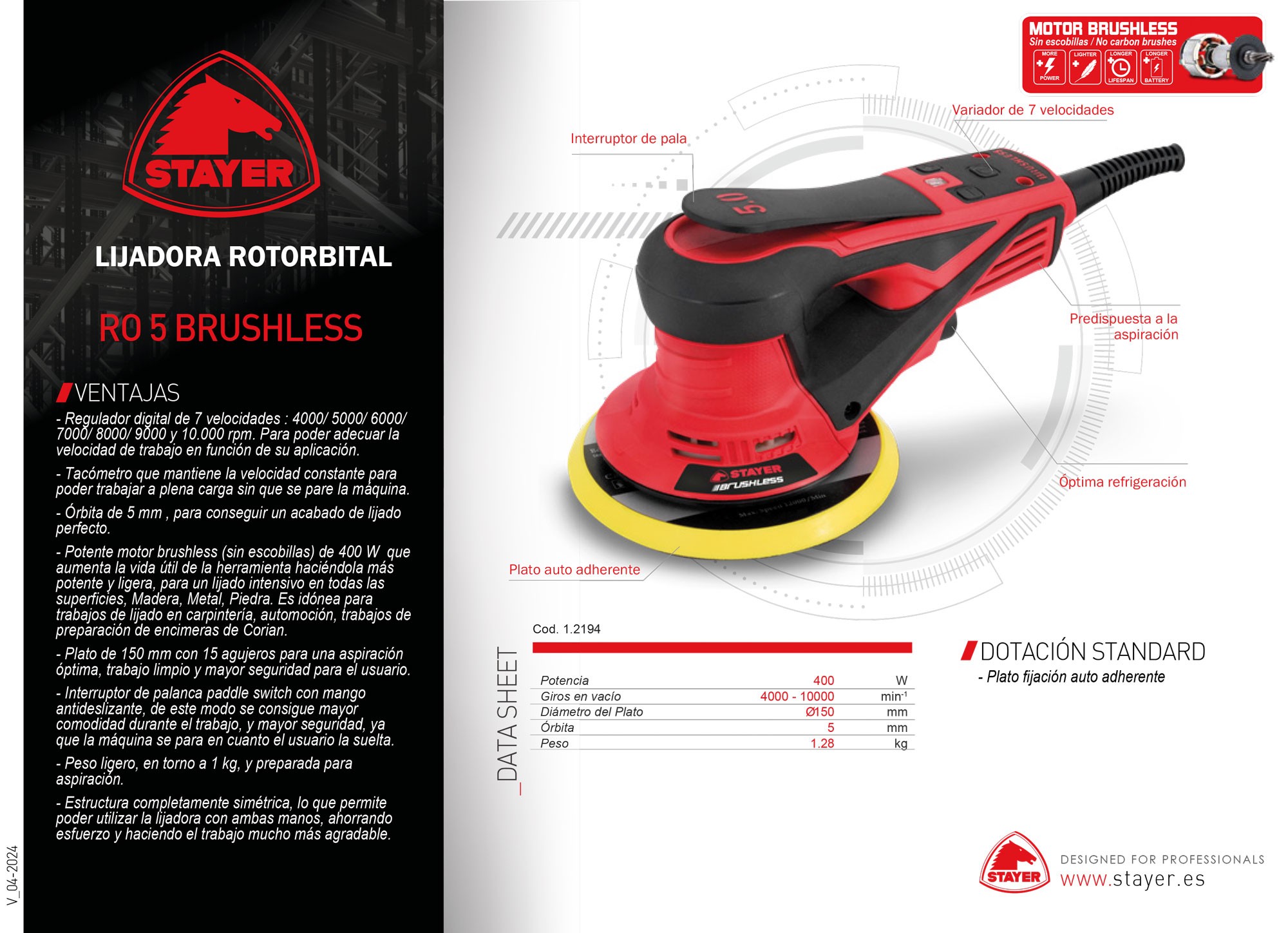 Lijadora rotorbital BRUSHLESS PROFESIONAL RO 5 B BRUSHLESS