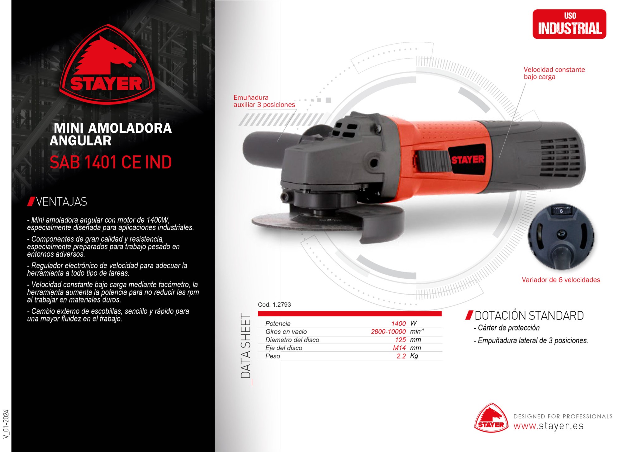 Mini Amoladora Angular Ø125mm. SAB 1401 CE IND