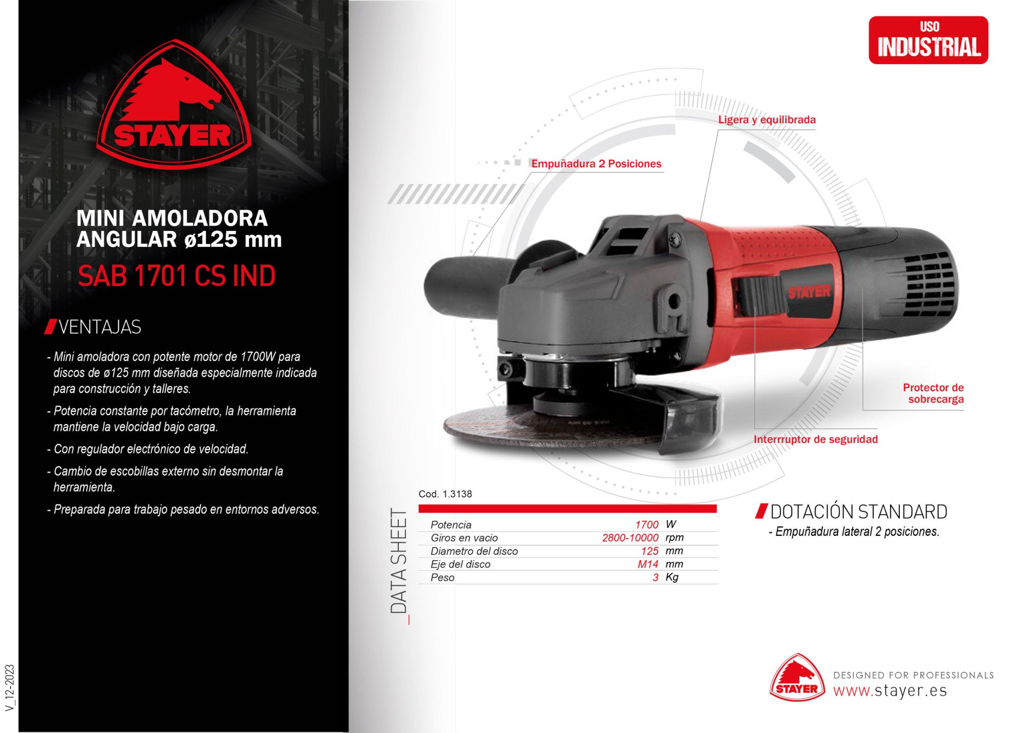 Mini Amoladora Angular Ø125mm. SAB 1701CS IND