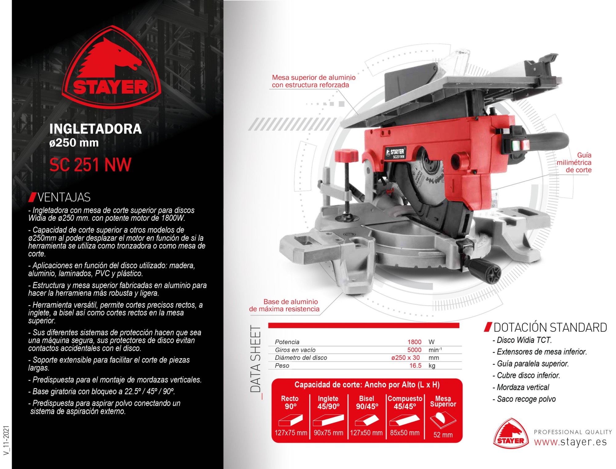 Ingletadora combinada de Ø250mm. con láser. SC 251 NW