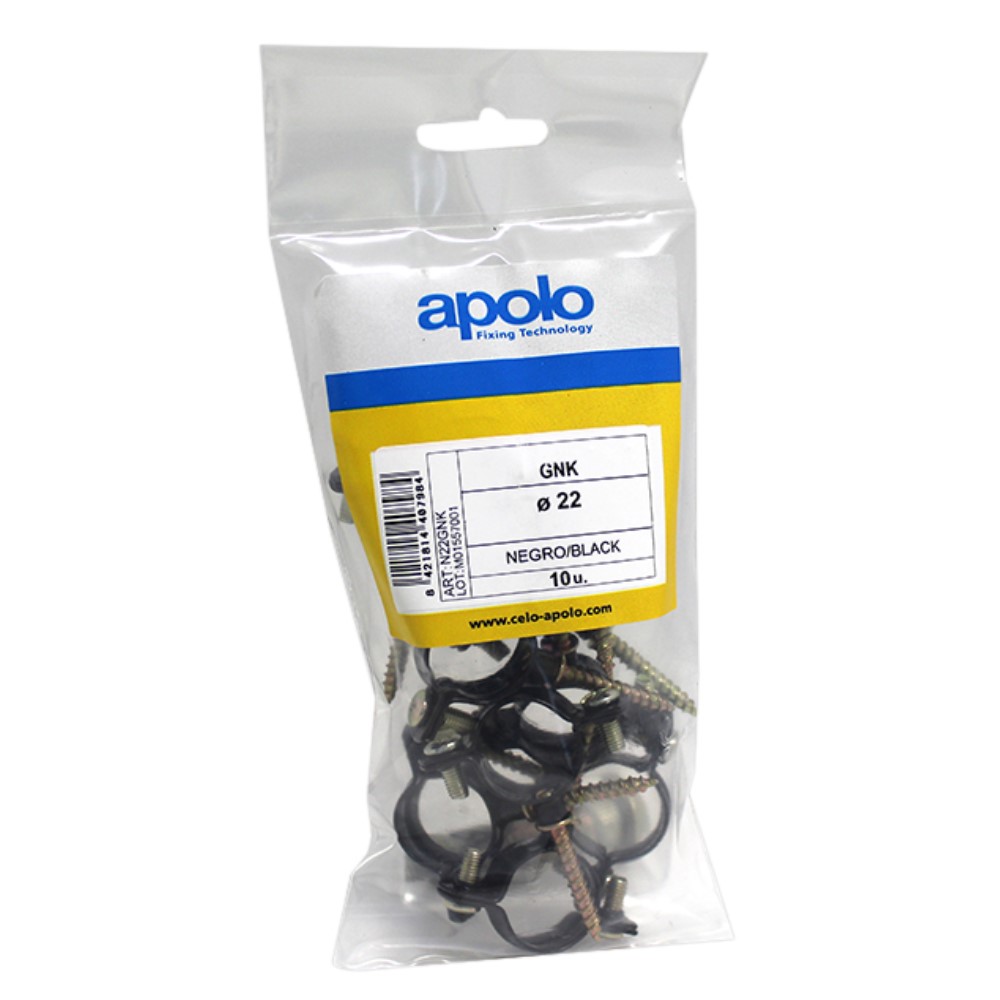 Bolsa abrazadera metálica M6 tipo GNK Ø 22 mm acero Plastificado negro