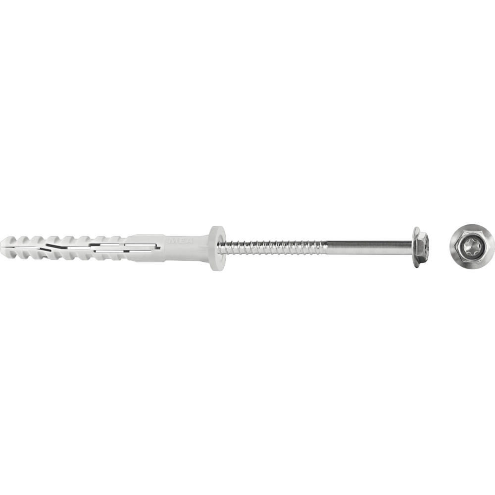 Taco largo multimaterial MFR FB 10-80 SSKS A4, con valona ancha, tornillo hexagonal con arandela, Inox A4