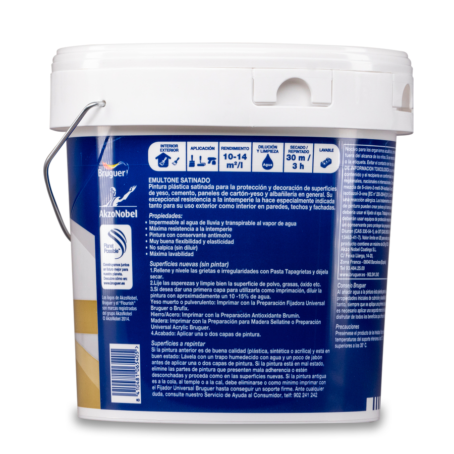 Pintura plástica de exterior - interior Blanco Satinado Bruguer 10L