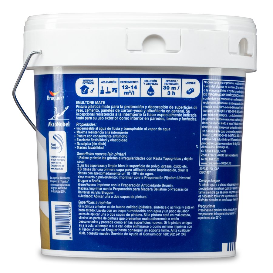 Pintura plástica de exterior - interior Blanco Mate Bruguer 4 L