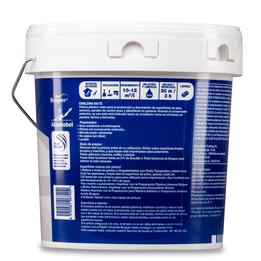 Pintura plástica de exterior - interior Blanco Mate Bruguer 10 L