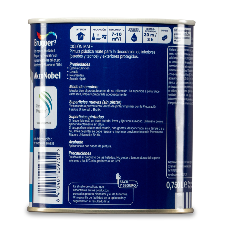 Pintura plástica de interior Blanco Mate Bruguer 0,75 L