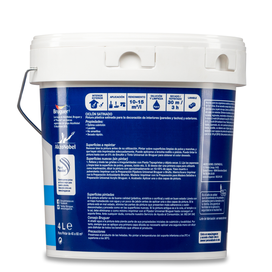 Pintura plástica de exterior - interior Blanco Satinado Bruguer 15 L