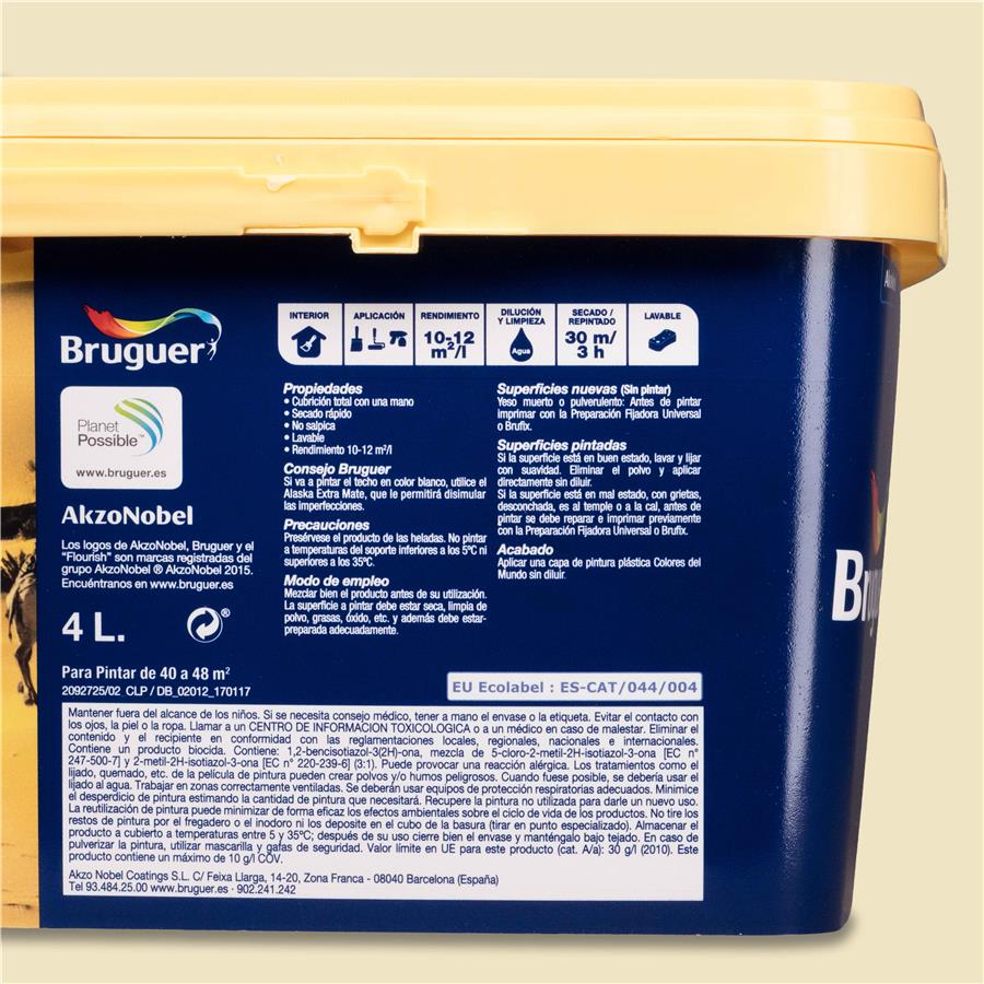 Pintura plástica de interior Sahara Amarillo Suave Bruguer 4L