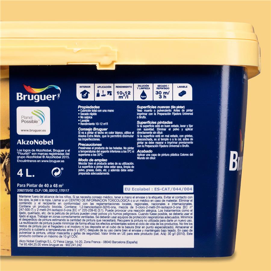 Pintura plástica de interior Sahara Amarillo Natural Bruguer 4L