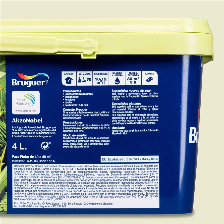 Pintura plástica de interior Amazonas Verde Suave Bruguer 4L