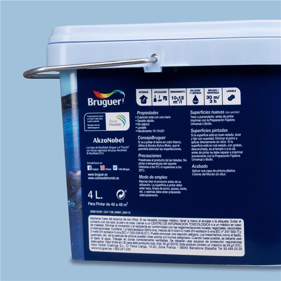 Pintura plástica de interior Mediterráneo Azul Natural Bruguer 4L