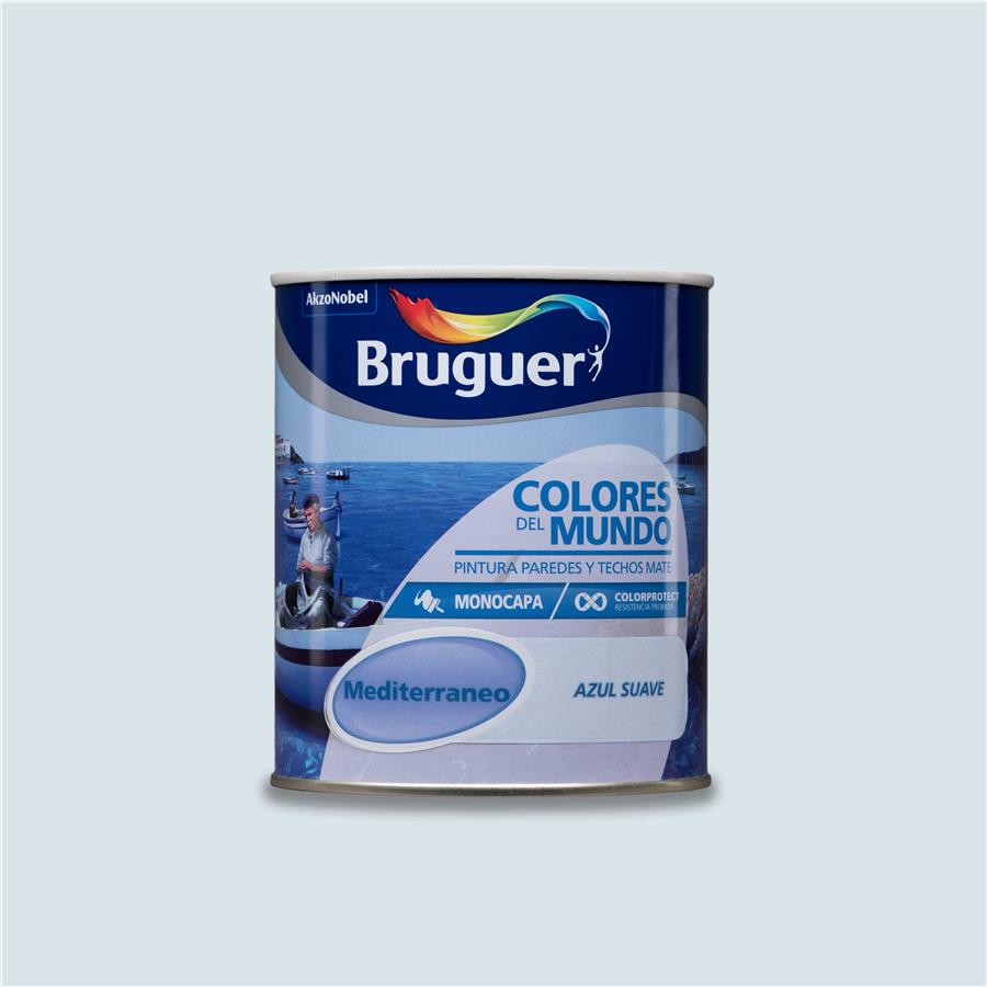 Pintura plástica de interior Mediterráneo Azul Suave Bruguer 0,750L