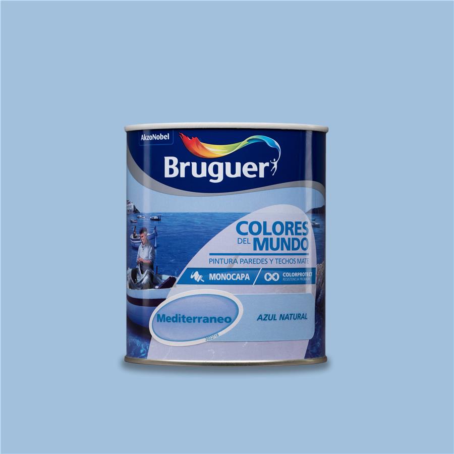 Pintura plástica de interior Mediterráneo Azul Natural Bruguer 0,750L