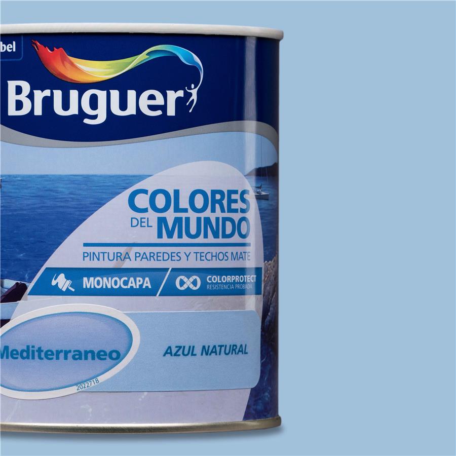Pintura plástica de interior Mediterráneo Azul Natural Bruguer 0,750L