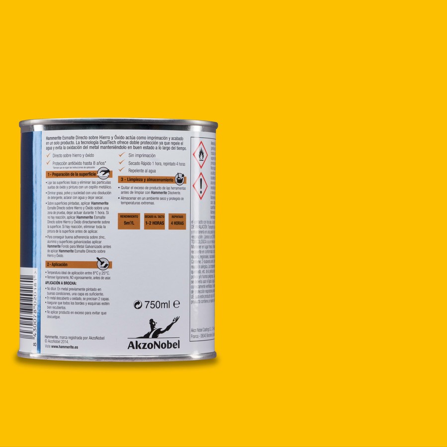 Hammerite acabado Liso Brillante Amarillo 2,5L