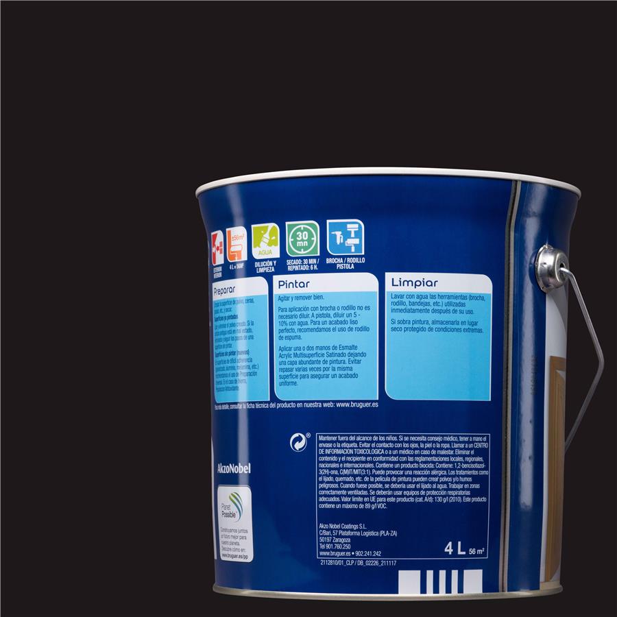 Esmalte Acryllic Multisuperficies Satinado Negro 4L