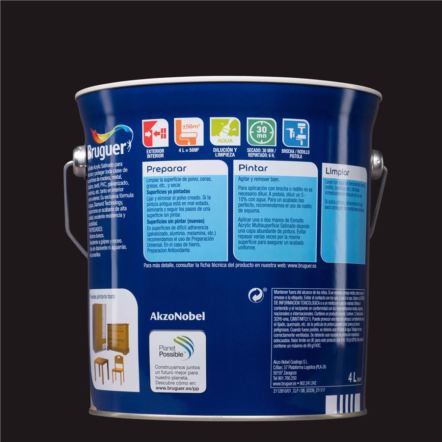 Esmalte Acryllic Multisuperficies Satinado Negro 4L