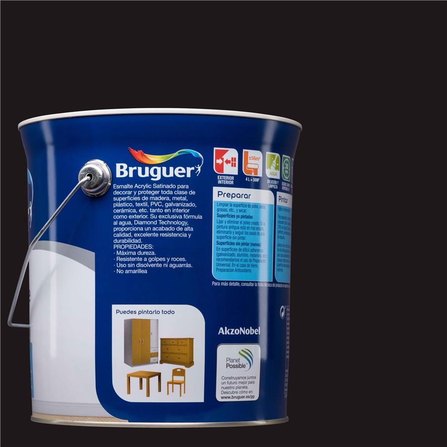 Esmalte Acryllic Multisuperficies Satinado Negro 4L