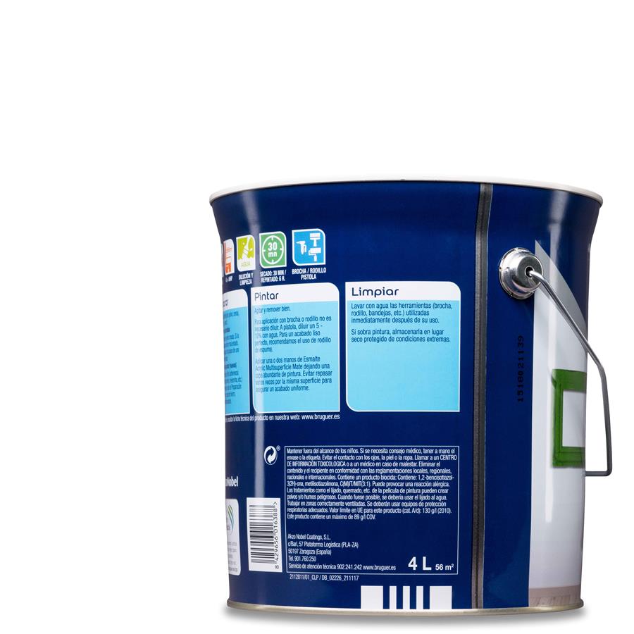 Esmalte Acryllic Multisuperficie Mate Blanco Permanente 4L