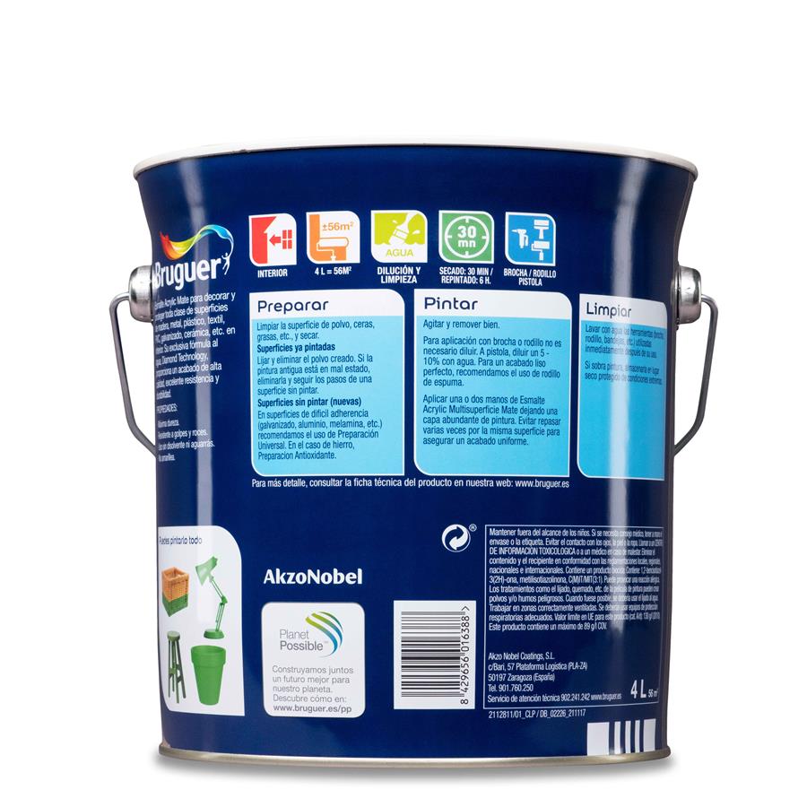 Esmalte Acryllic Multisuperficie Mate Blanco Permanente 4L