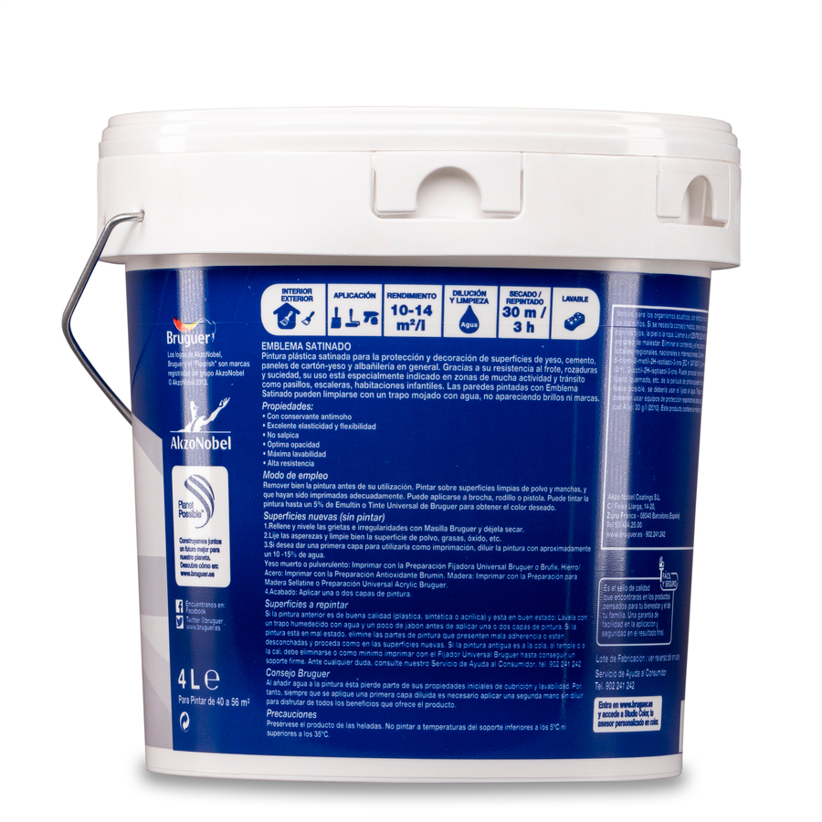 Pintura plástica de exterior - interior Blanco Satinado Bruguer 0,75 L