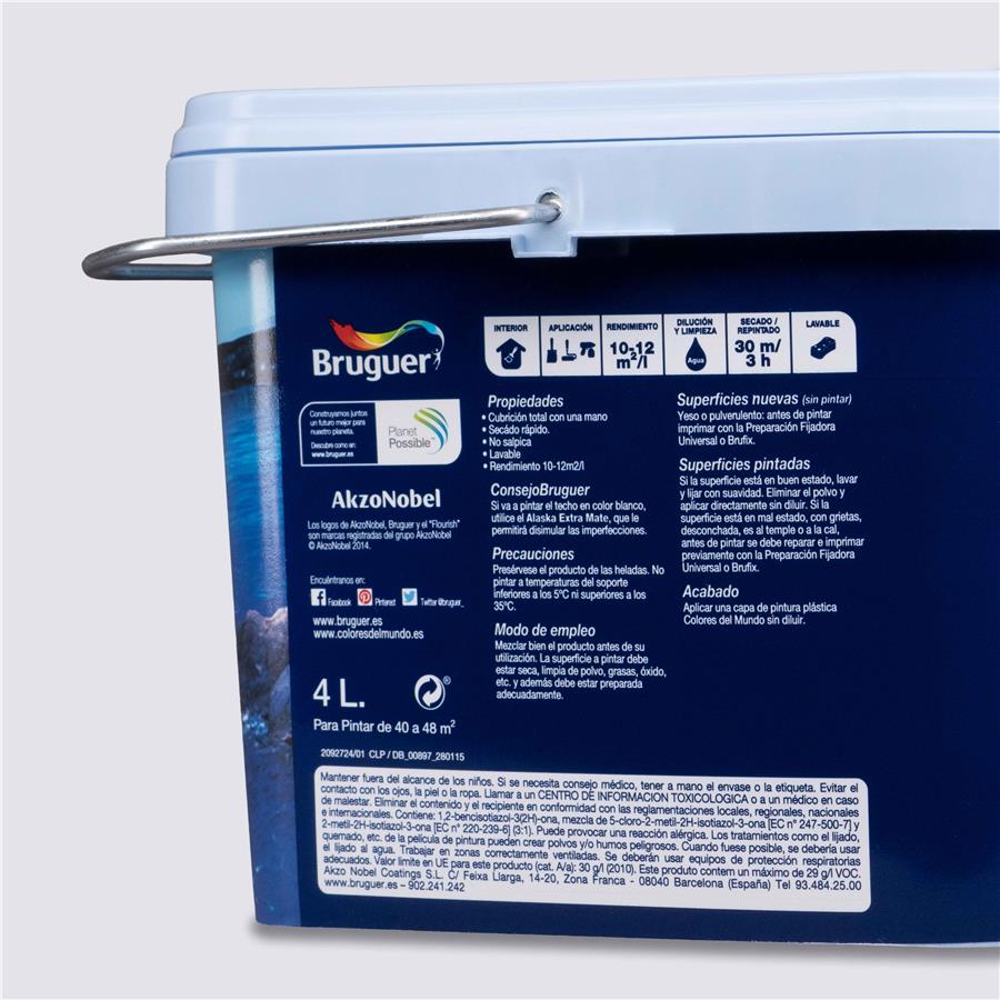 Pintura plástica de interior Mediterráneo Matiz de Azul Bruguer 4L