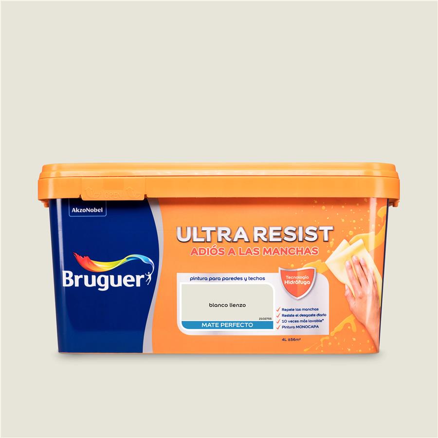 Pintura plástica para paredes y techos Ultra Resist Blanco Lienzo Bruguer 4L