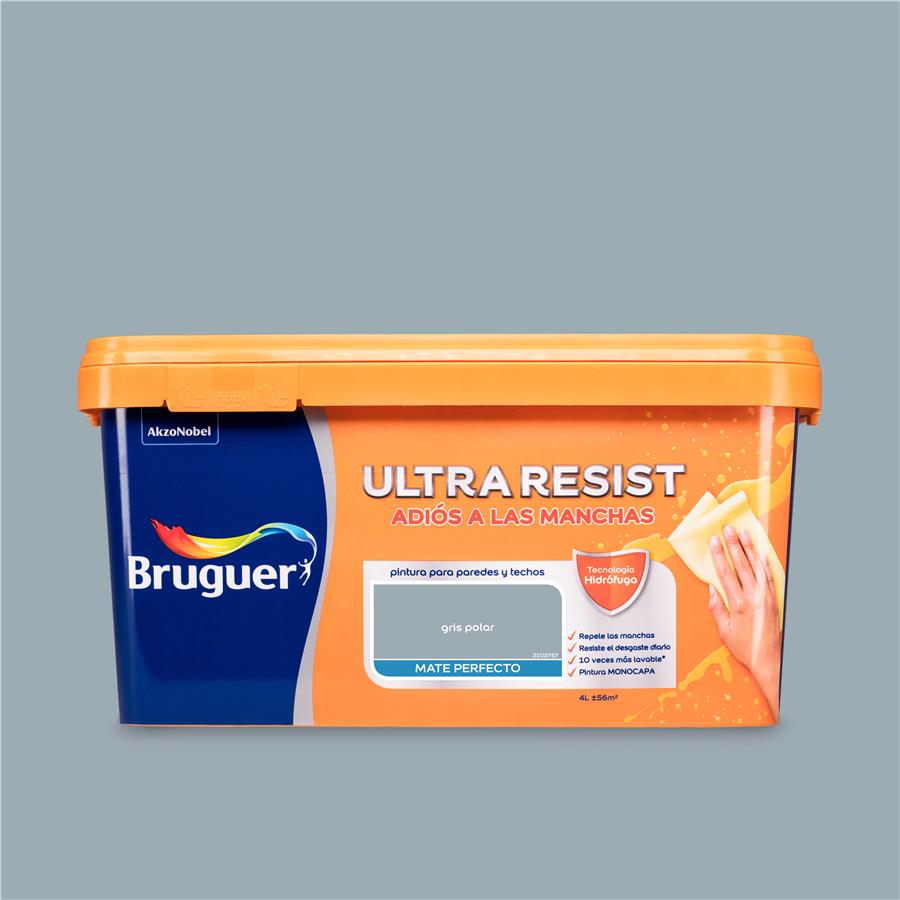 Pintura plástica para paredes y techos Ultra Resist Gris Polar Bruguer 4L